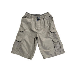 PLUGG Board Shorts Boys Size Large Gray Cargo Pockets 10 in Inseam Cinch Waist